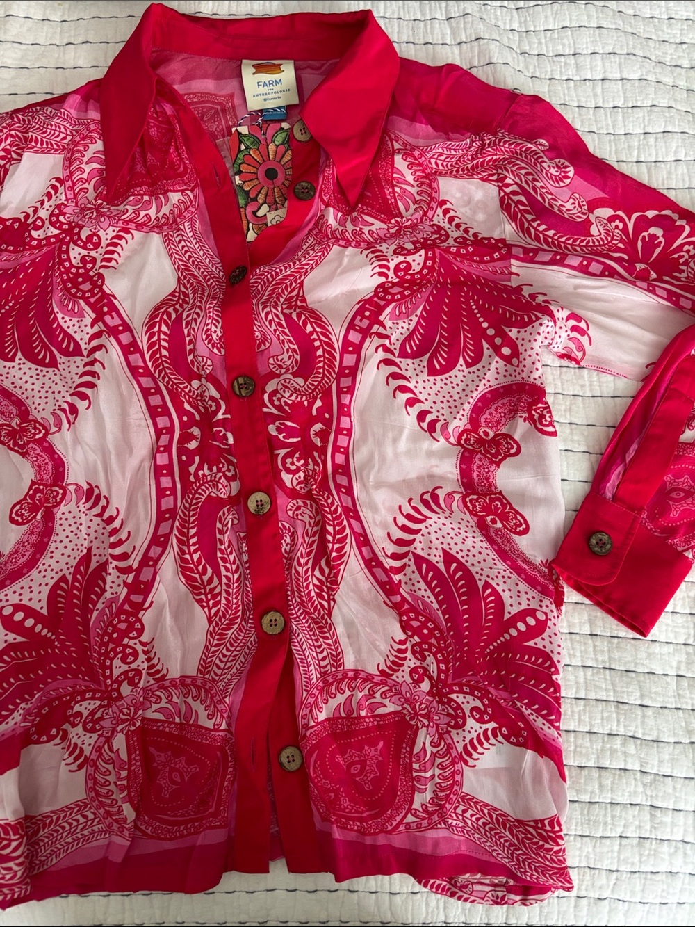 FARM Rio Hot Pink & White Paisley Button-Down Blouse